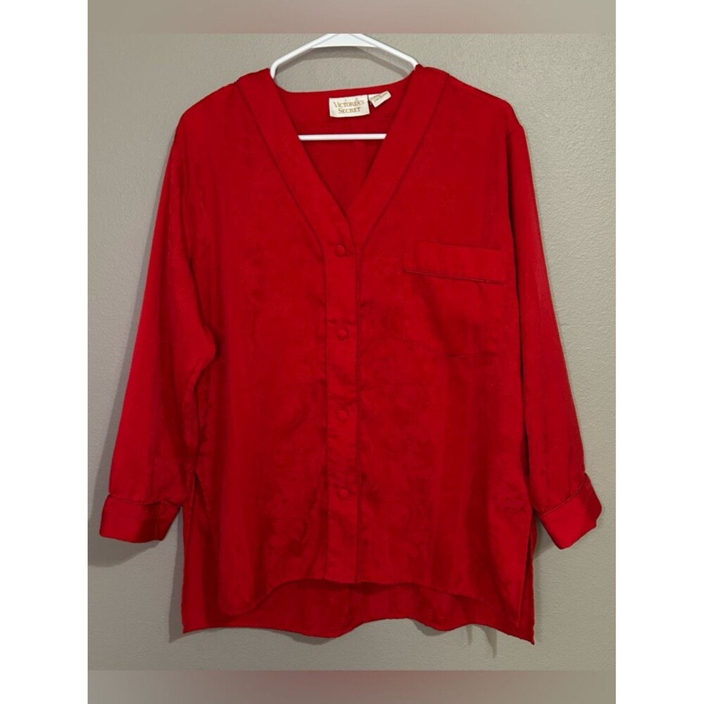 Victoria’s Secret Vintage Gold Label Red Satin Button Down Shirt Women’s Size S